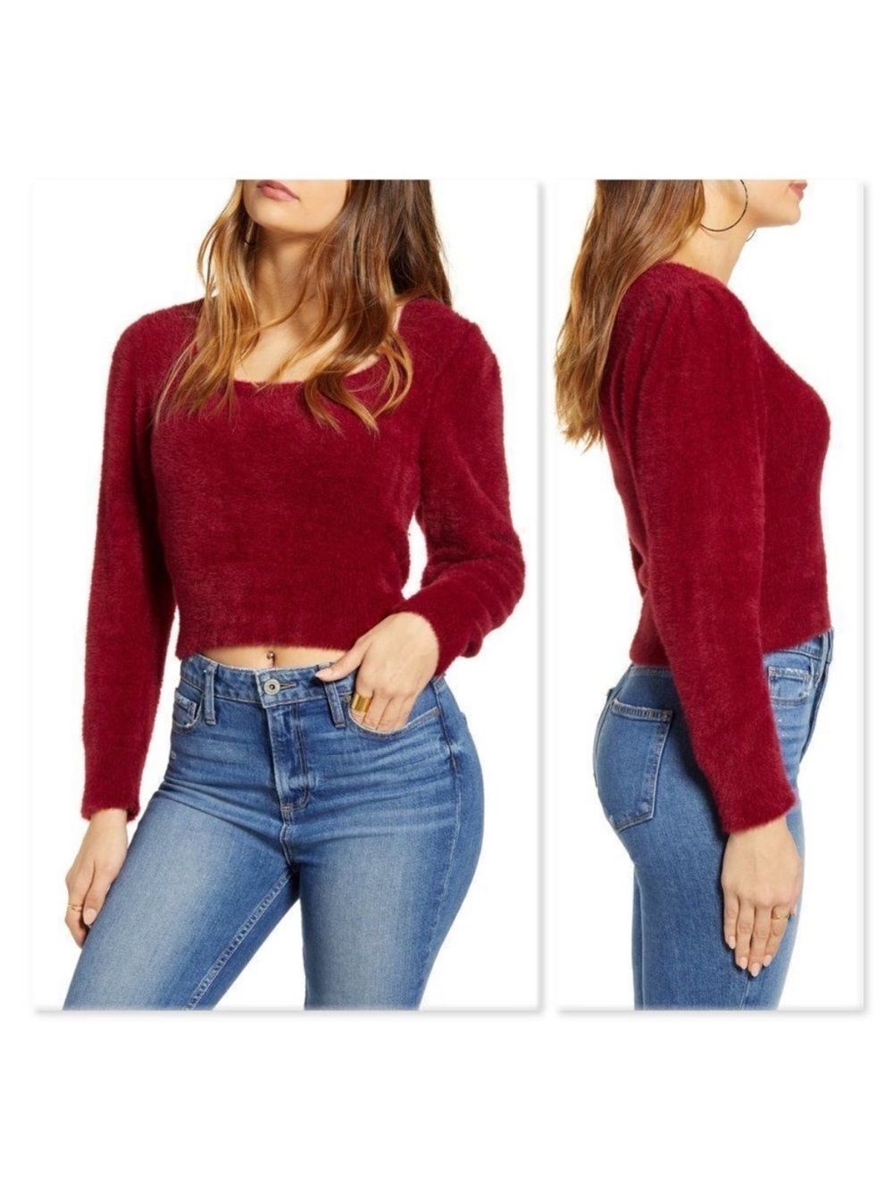 ASTR Plush Scoop-Neck Sweater in Burgundy Red